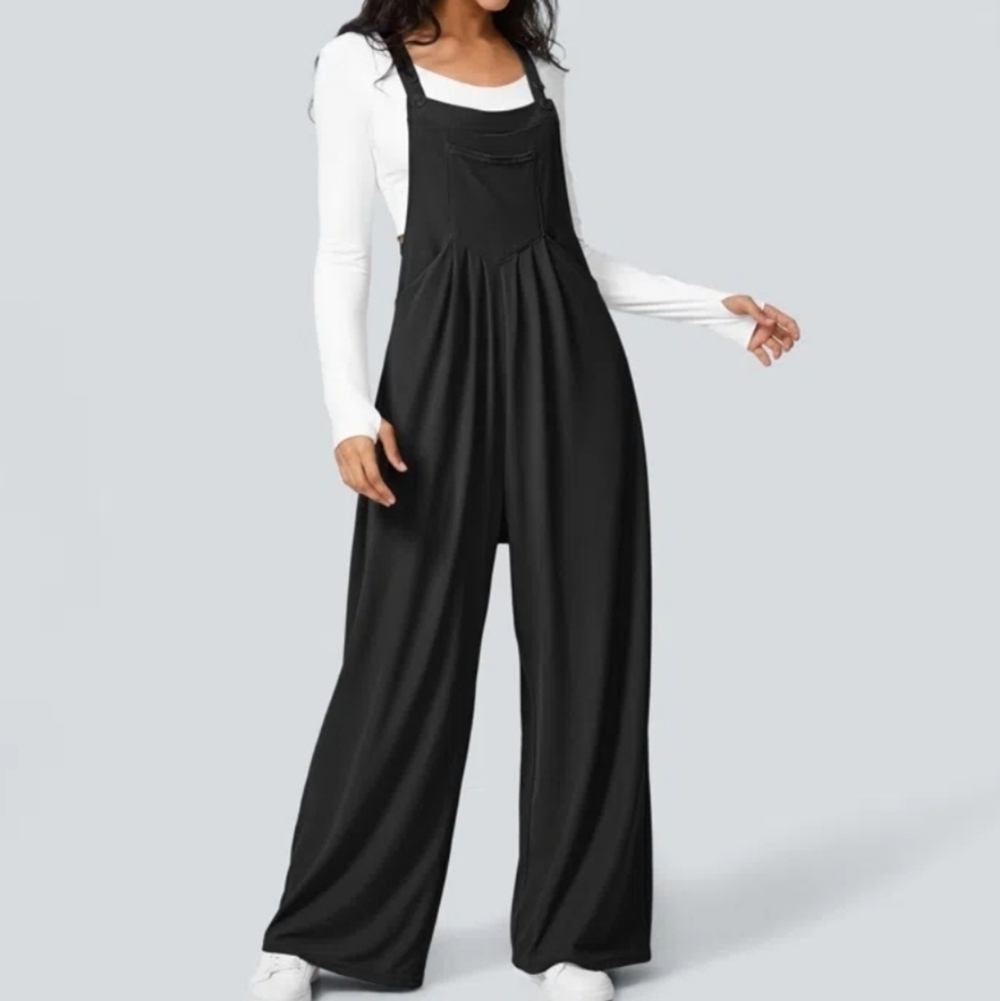 Halara Waffle Knit Adjustable Jumpsuit Overalls Black L - Picture 12 of 12